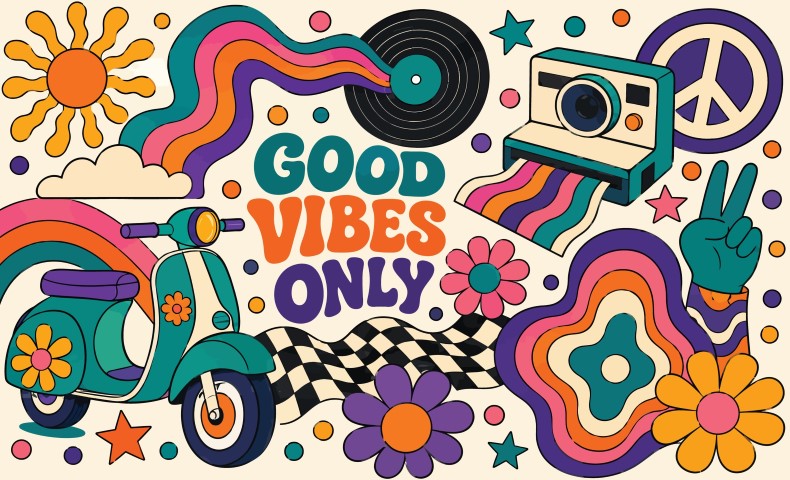 Retro groovy 1970s style motivational scene.